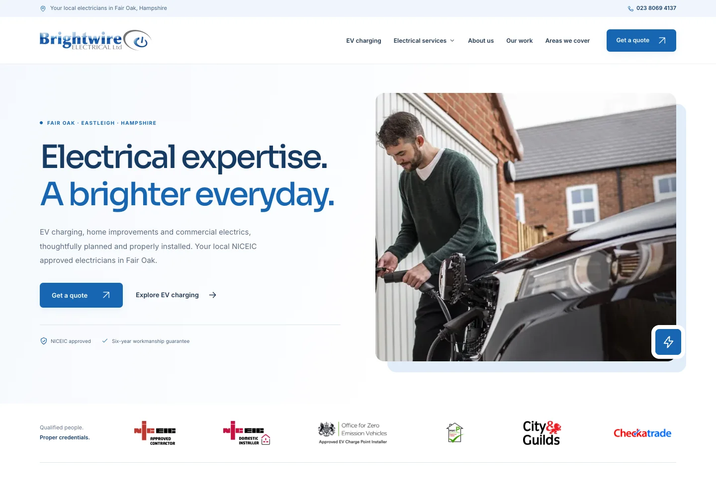 Brightwire Electrical’s redesigned desktop homepage