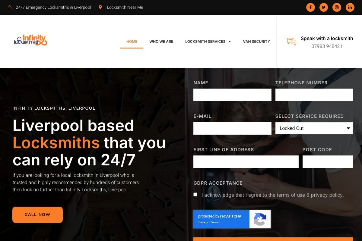 Infinity Locksmiths website design case study