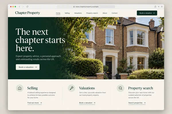 Example web design for estate agents, showing a residential property and sales information