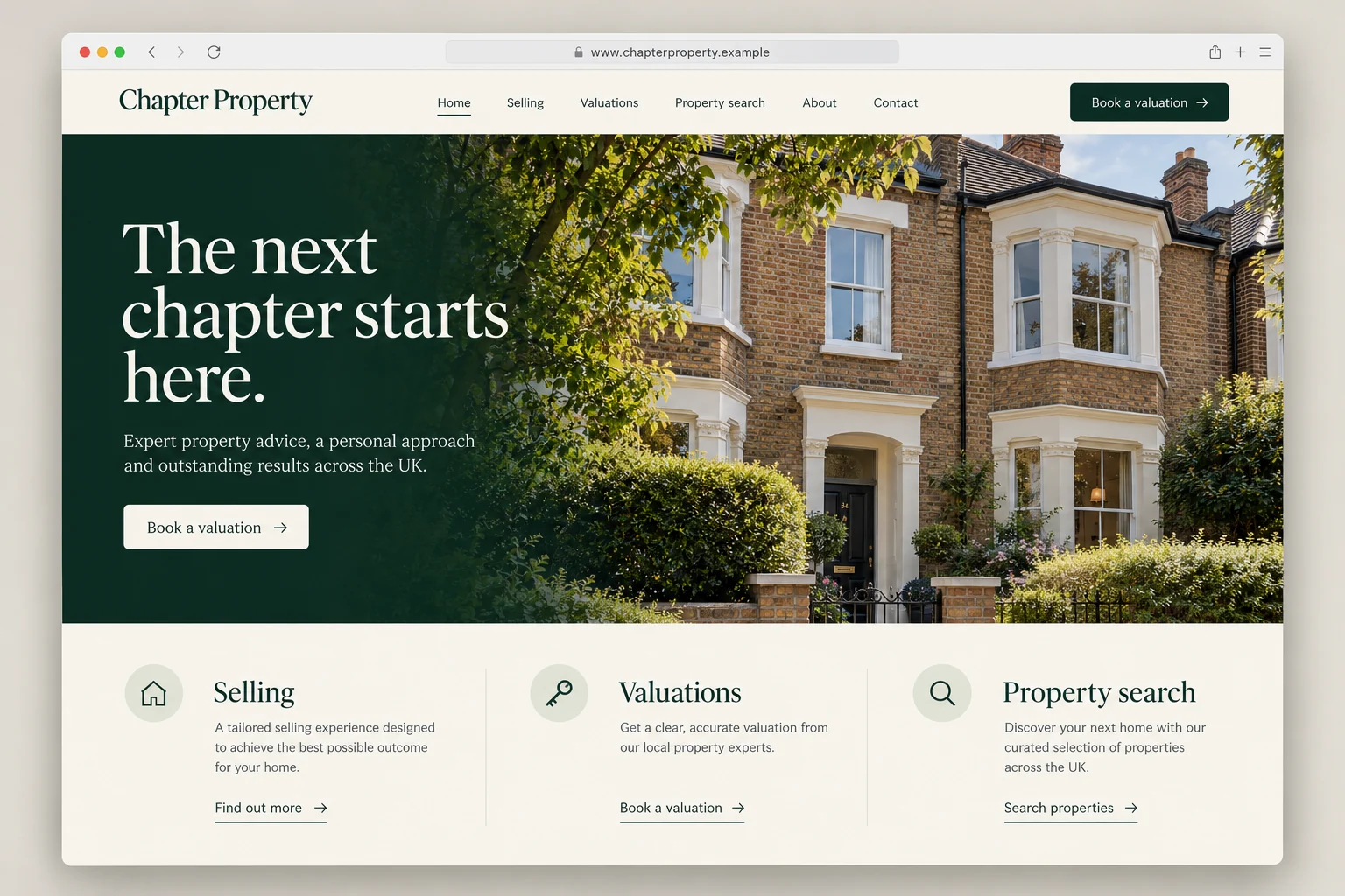 Example web design for estate agents, showing a residential property and sales information
