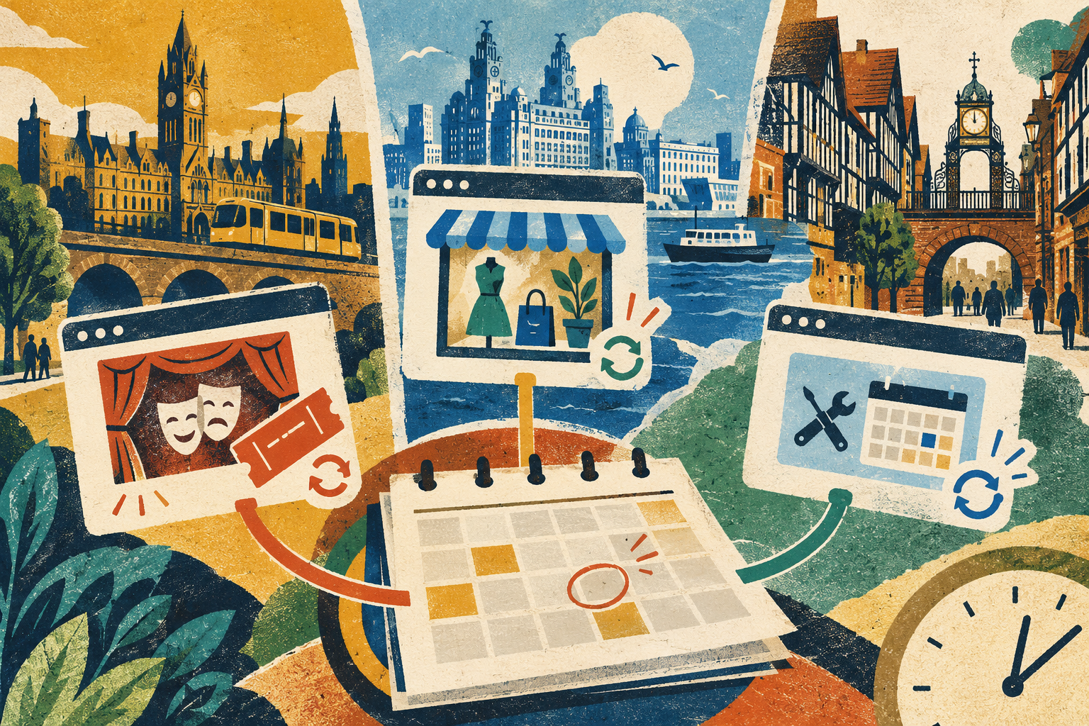 North West website content review illustrated with event information, dates and a calendar