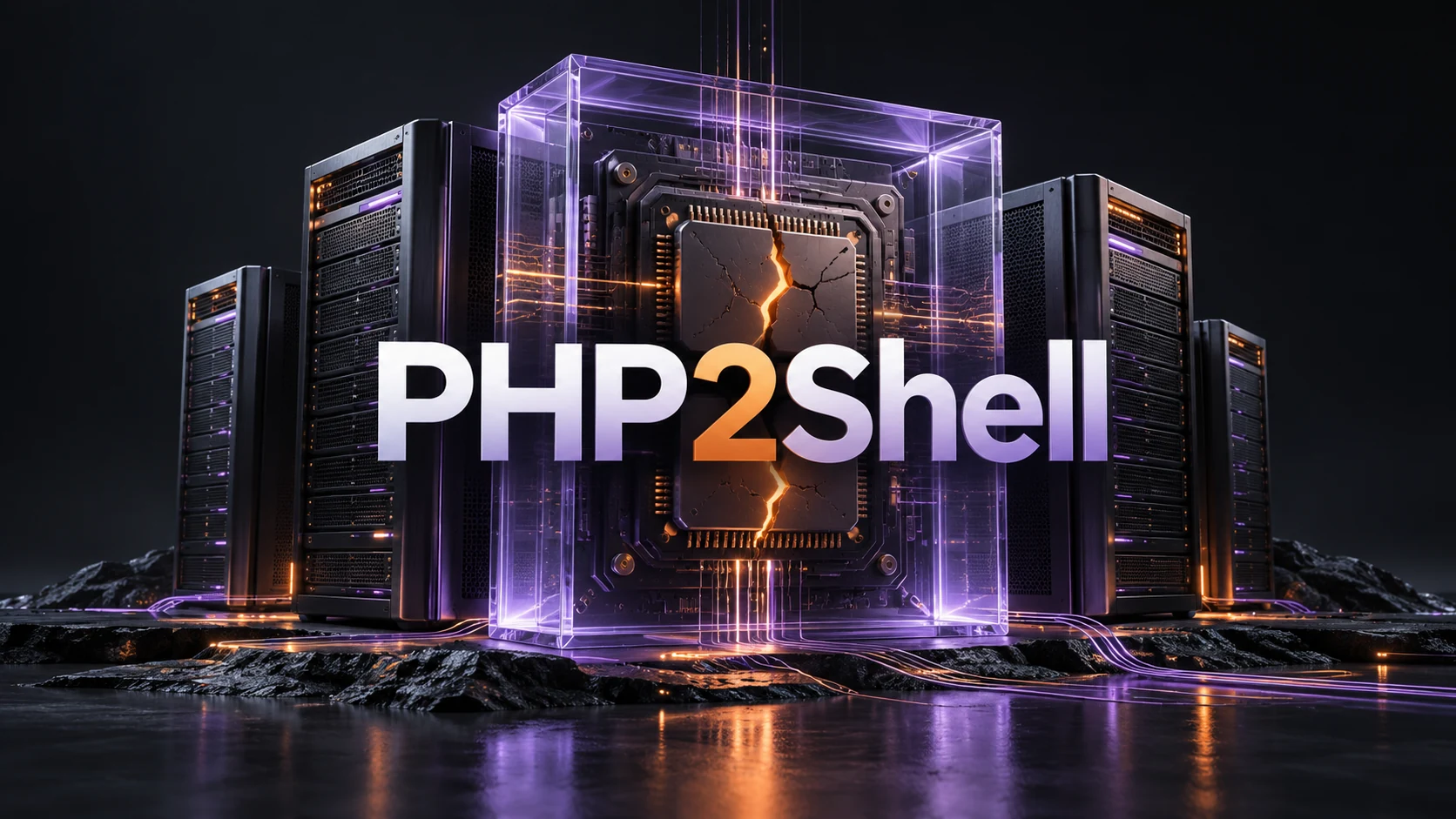 PHP2Shell illustration for CVE-2026-109618 and CVE-2026-109619, showing protected servers
